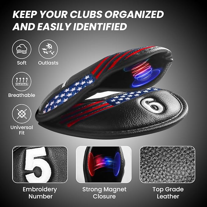 FINGER TEN Golf Club Covers for Irons Magnetic Value 11 Pack, Synthetic Leather - Image 3