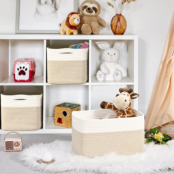 Shelf Baskets for Organizing, Woven Storage Basket for Shelves, Cotton Rope - Image 5