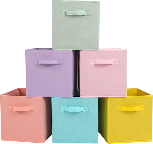 Stero 13x13x13 Inch Fabric Storage Bins 6 Pack Fun Colored Durable Storage Cubes by Stero