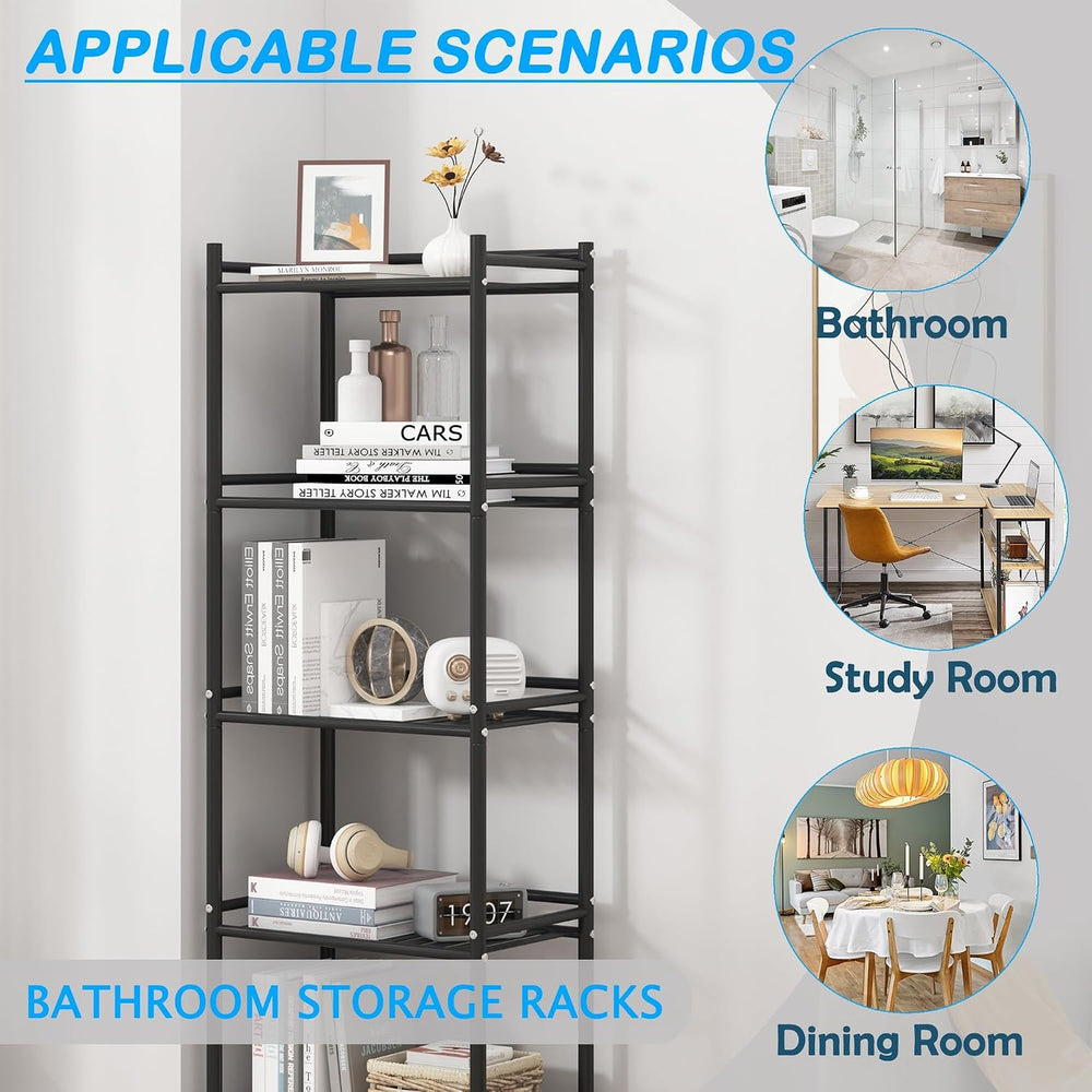 5 Tier Bathroom Storage Open Shelf Unit, Free-Standing Metal Corner Rack Shel...