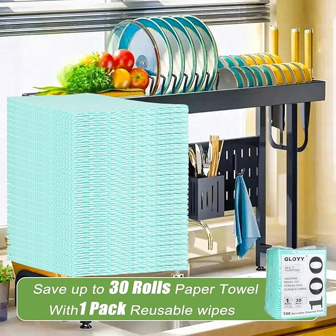 100 Count Disposable Cleaning Towels and Dish Cloths, Super Absorbent Dishcloths - Image 5