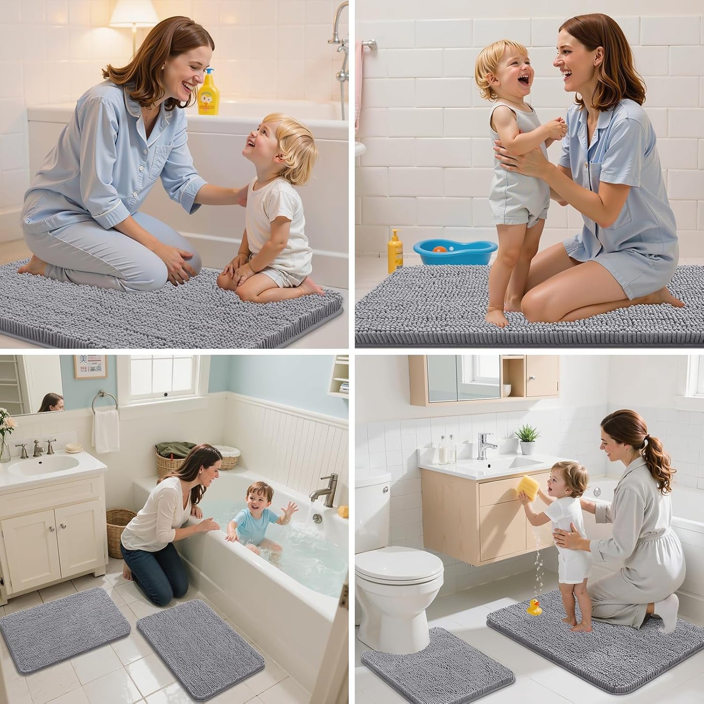Arotive Bathroom Rugs 30x20, Extra Soft Absorbent Shaggy Chenille Bath Rugs, Machine Washable Rubber Backing Non-Slip Bath Mats for Bathroom Floor Tub and Shower, Home Decor Accessories, Grey