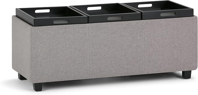 SIMPLIHOME Avalon 42 inch Wide Contemporary Rectangle Storage Ottoman in Cloud - Image 10