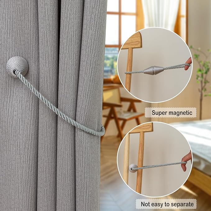 Magnetic Curtain Tiebacks 2 Pack Outdoor Rope Curtain Tie Backs Decorative - Image 4
