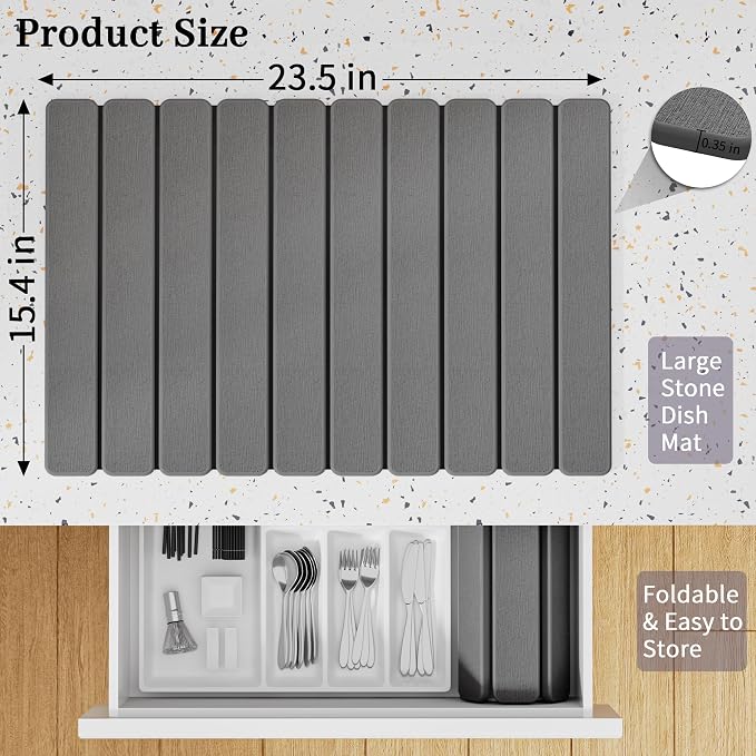 Large Stone Dish Drying Mats for Kitchen Counter – Foldable Quick Dry Stone Mat - Image 2