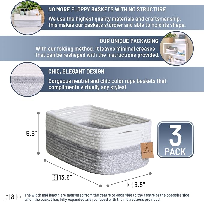 NaturalCozy 13.5”x8.5”x5.5” Storage Baskets - Image 2