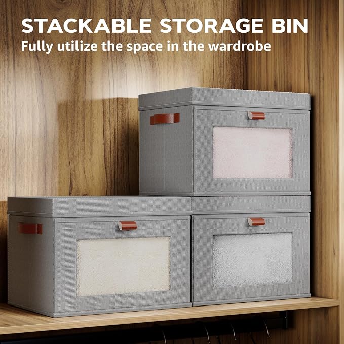 Large Storage Bins with Lids, Stackable&Collapsible Closet Storage Bins - Image 5