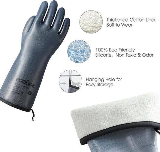 COOLJOB Heat Resistant Oven Gloves, Waterproof Liquid Silicone BBQ Grilling - Image 2