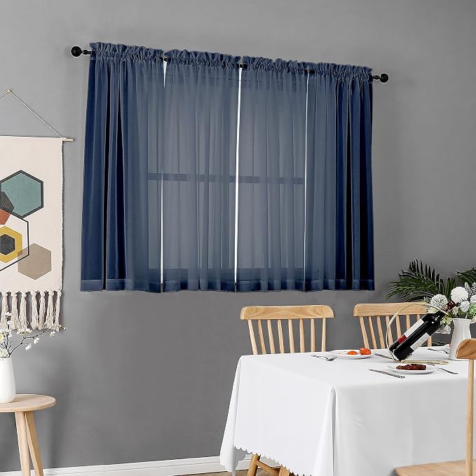Chyhomenyc Voile Sheer Curtain Panels 45in Long 2 Pack, Short Bathroom Window - Image 2