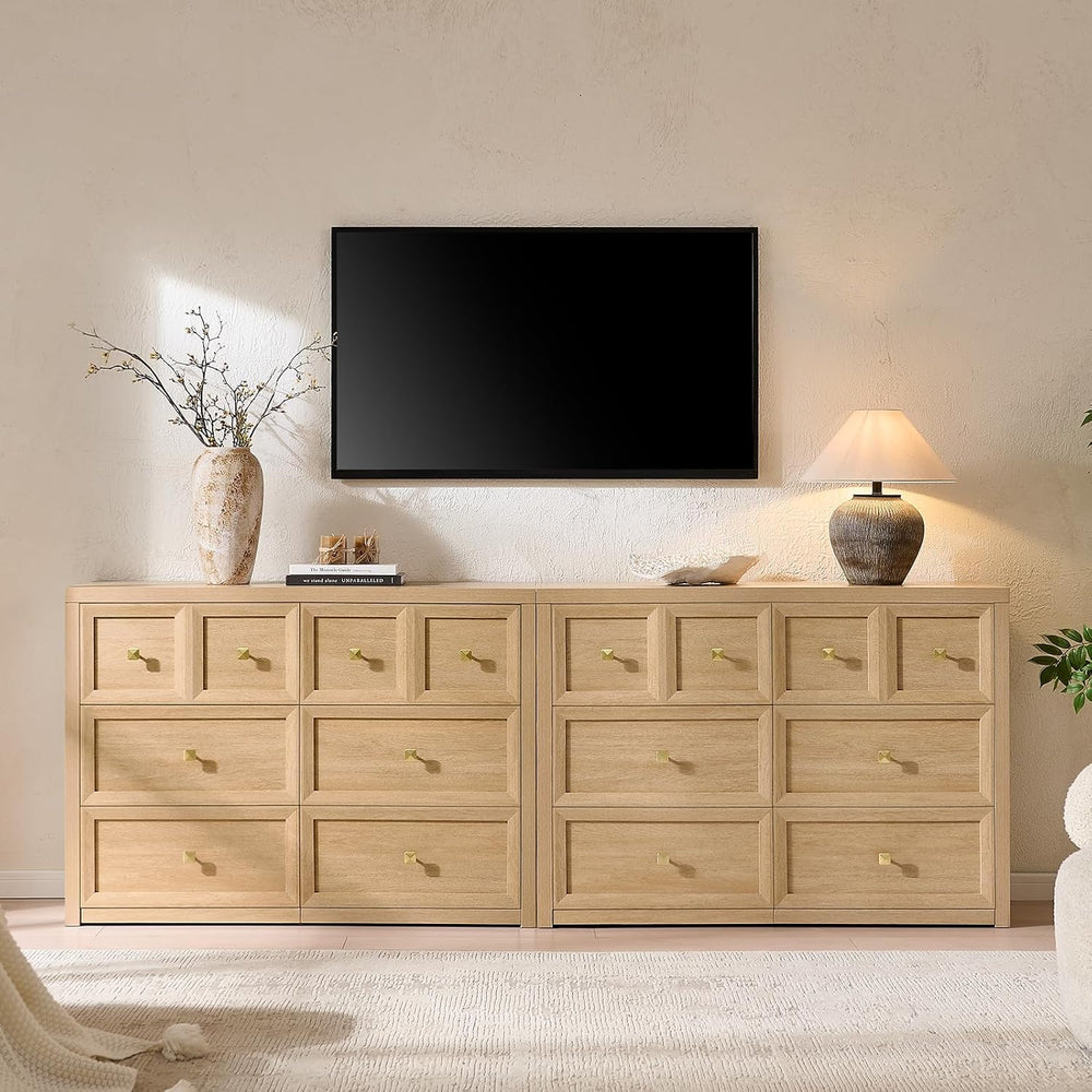 6 Drawers Dresser for Bedroom-46.5" Wide Wooden Chest of Drawers with La...