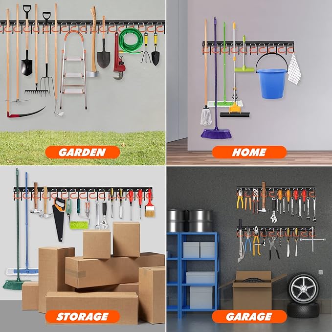 17'' All Metal Garden Tool Organizer Adjustable Garage Tool Organizer Wall - Image 6