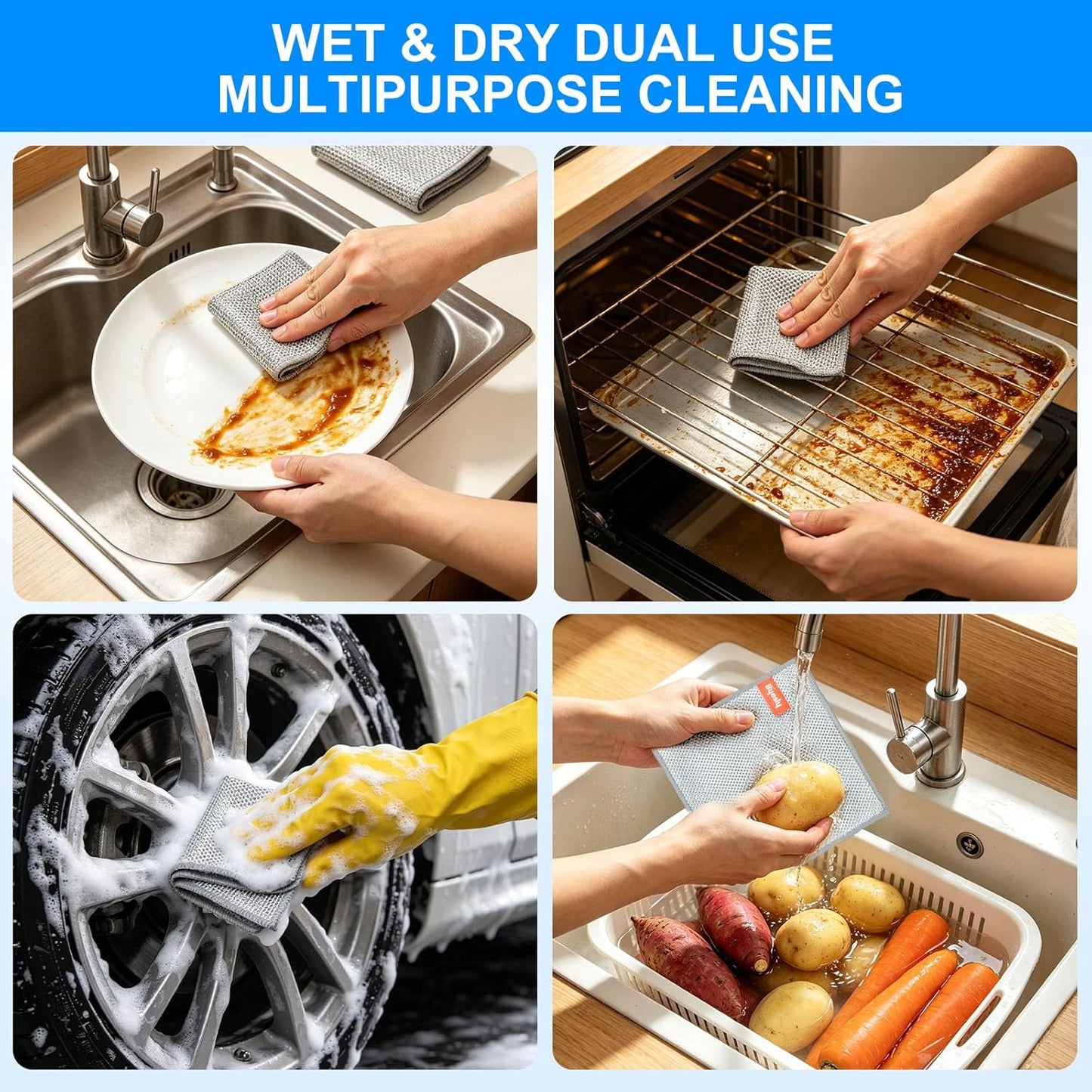 Non Scratch Wire Dishcloth, Metallic Fiber Cleaning Cloths - 9+1 Pcs Deep Clean Multi-Style Pack, for Dishes, Sinks & Pans (7.87x7.87 Inches)