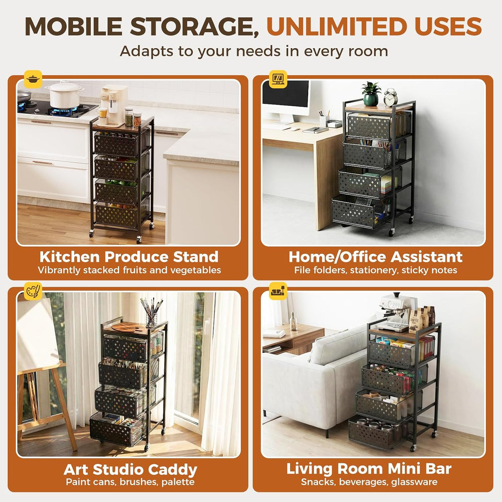 5 Tier Kitchen Storage Cart with Wheels, Utility Fruit Vegetable Storage Rack...