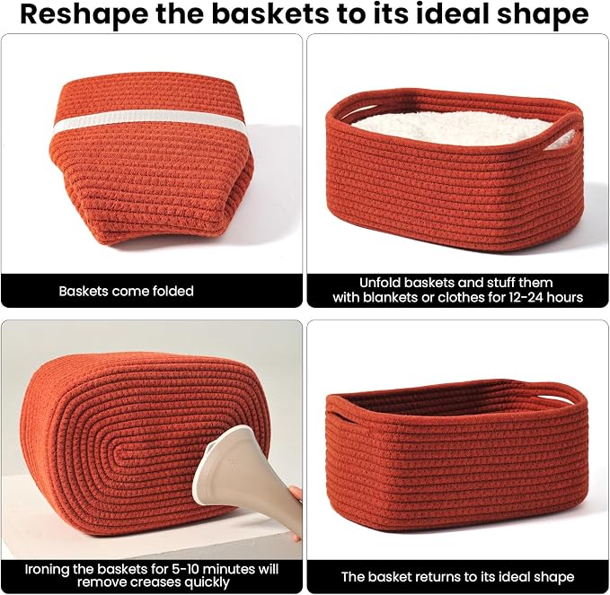 Small Red Woven Baskets for Organizing, Basket for Gifts Empty, Cotton Rope - Image 7