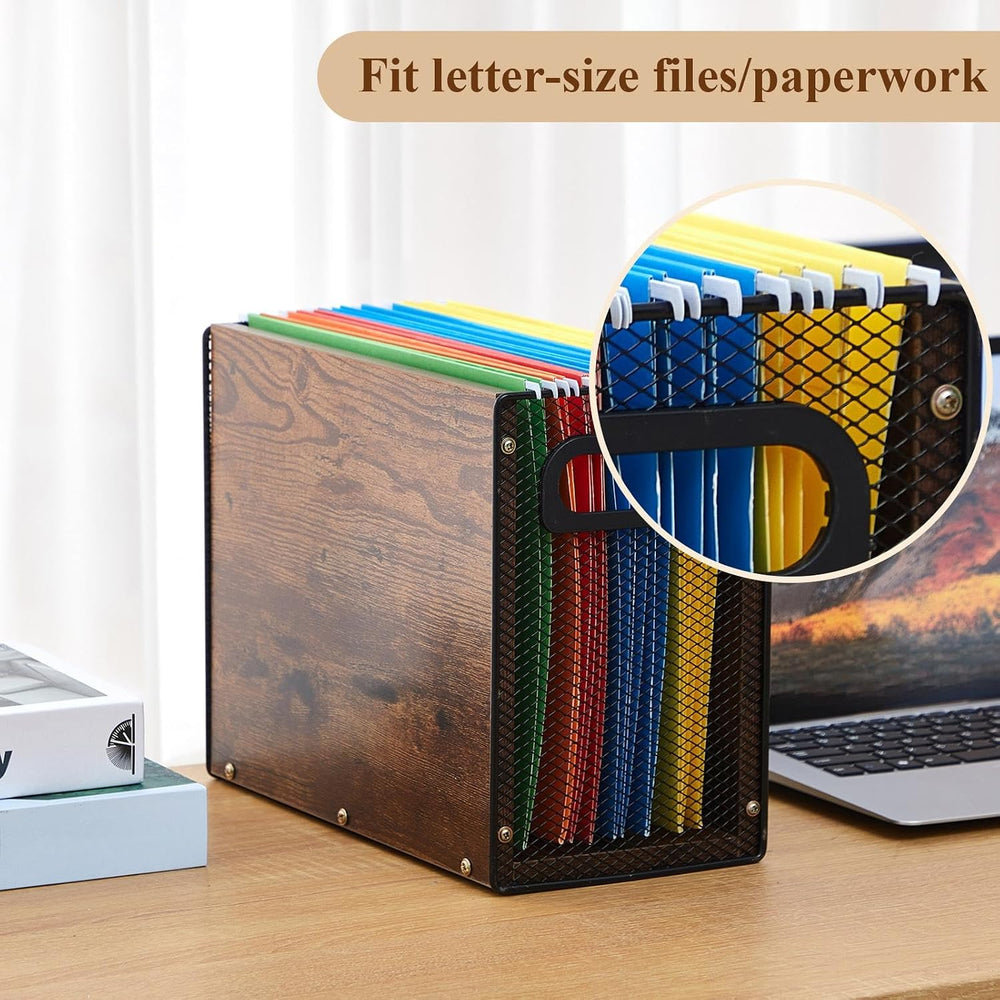 AmazingSpark Wooden Hanging File Organizer Box with Handles, 2 Pack