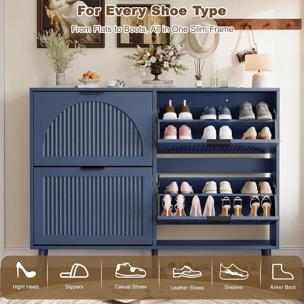Shoe Storage Cabinet with 4 Flip Drawers, Narrow Wood Shoe Organizer Cabinet ...