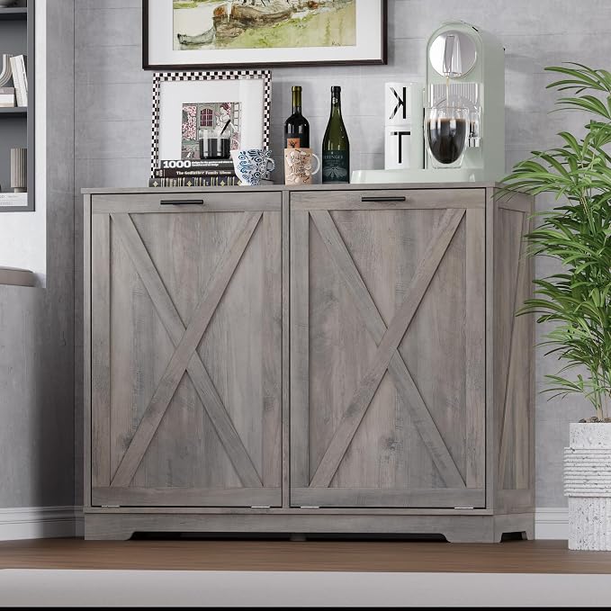 Tilt Out Trash Can Cabinet for 2 Bins, Hidden Recycle Garbage Bin Enclosure - Image 3