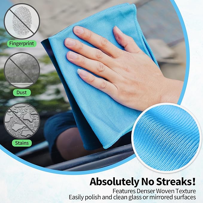 HOMERHYME Microfiber Glass Cleaning Cloth, 12 Pack Window Glass Cleaning Rags - Image 3