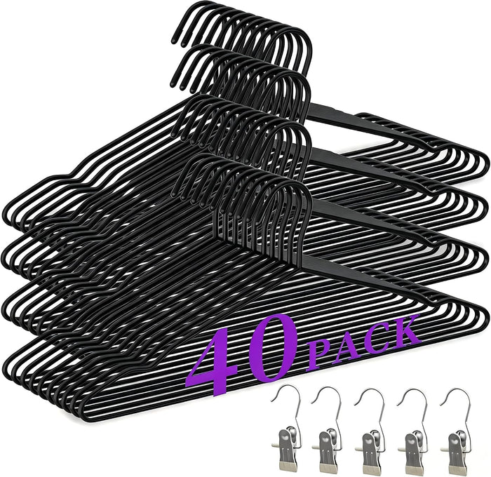 40Pack Metal Hangers+5 Clothes Pins, Heavy Duty Black Metal Hangers