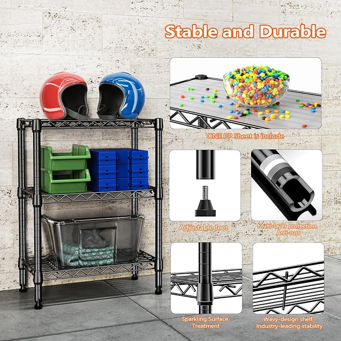 750 lbs 3 Tier Shelf Metal Storage Shelves Wire Rack Closet Organizers - Image 7