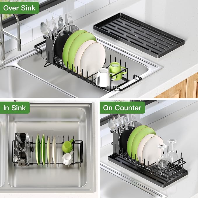 Dish Drying Rack Over the Sink Expandable In Small Black Drainer Dry - Image 2