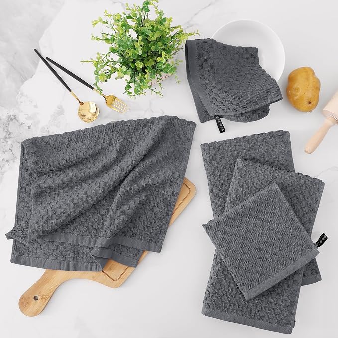 Fintale 100% Cotton Kitchen Towels and Dishcloths Set, 12 x 12 & 15 x 25 Inches - Image 5
