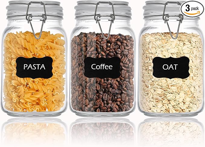 Clear Food Storage Jars 50oz Square, Airtight Glass Canister by Unknown