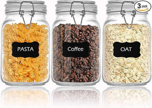 Clear Food Storage Jars 50oz Square, Airtight Glass Canister by Unknown