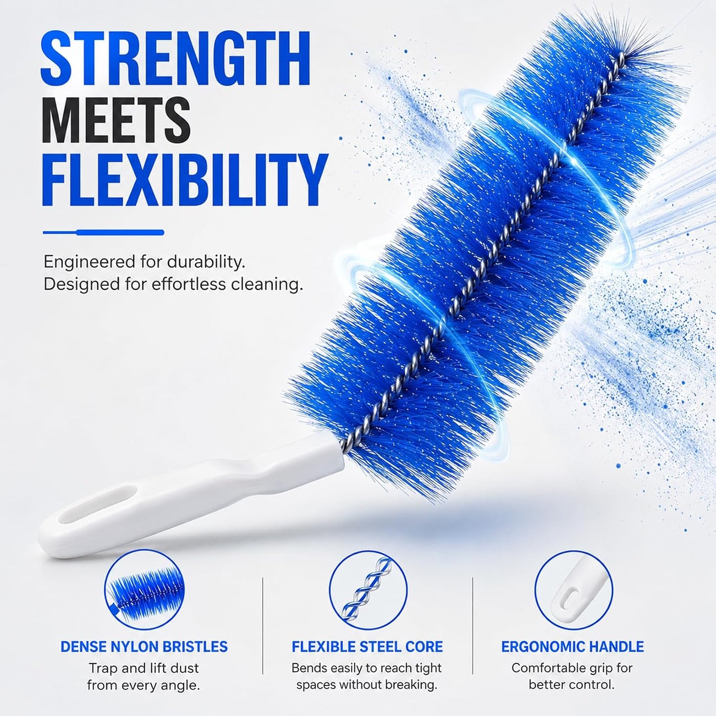 2Pcs Flexible Duster with Bendable Microfiber Head, Reusable Dust Remover, Fan Brush Cleaner for Ceiling Fans, Blinds, Furniture, Cars, Home Cleaning Tool with Soft Washable Fiber Head (Grey*4)