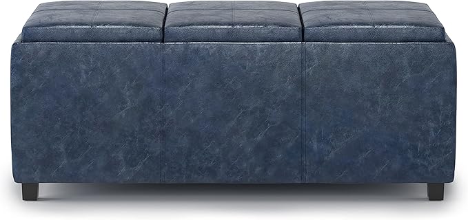 SIMPLIHOME Avalon 42 inch Wide Contemporary Rectangle Storage Ottoman in Denim - Image 5