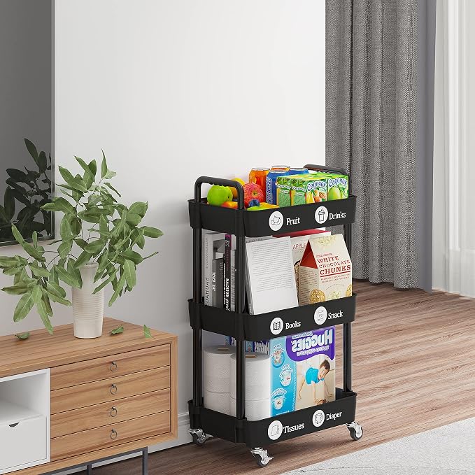 Laiensia 3-Tier Kitchen Storage Cart, Mobile Shelving Unit Cart - Image 5