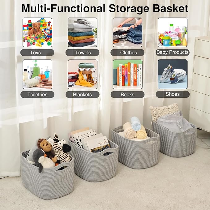 Storage Baskets for Organizing & Shelves, Woven Cotton Rope Organization Bins - Image 4