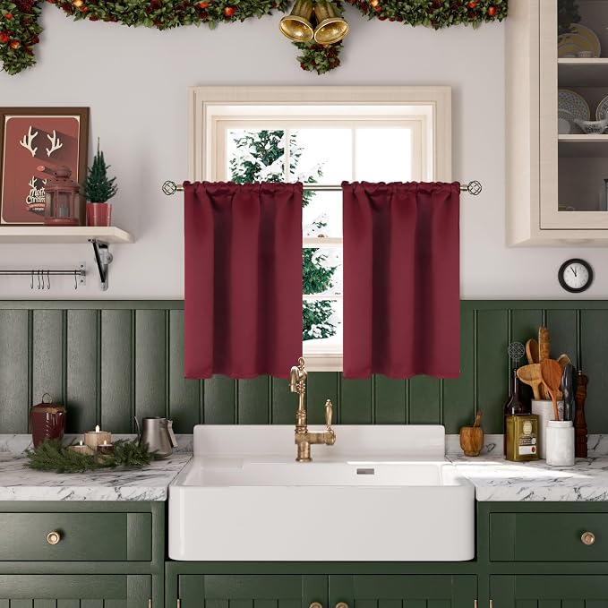 BGment Short Burgundy Blackout Curtains 36 Inches Length - Image 2