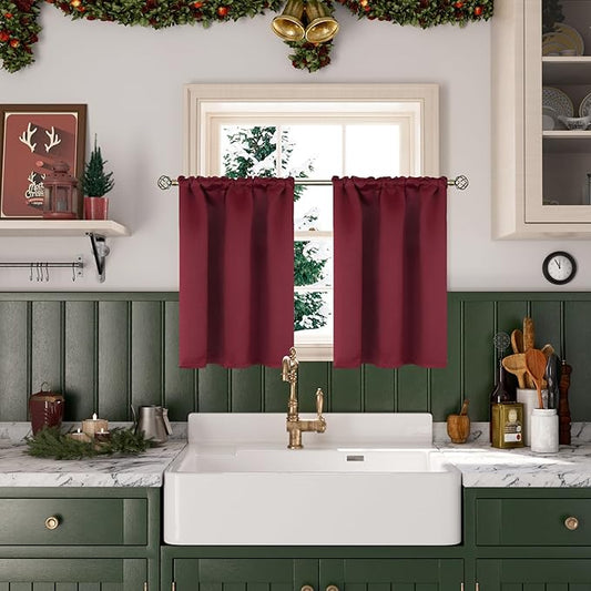 BGment Burgundy Blackout Curtains 36 Inch Length - Image 2