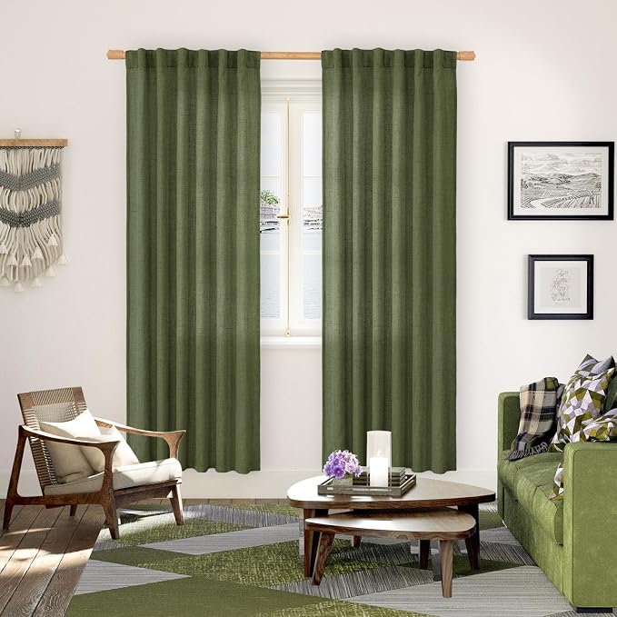 YoungsTex Olive Green Linen Curtains 78 Inch Length - Image 2
