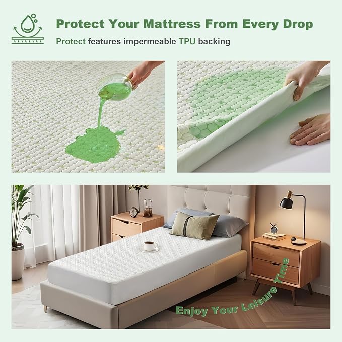 Waterproof Mattress Protector, Twin XL Size Mattress Pad Fitted 6-15" Deep - Image 3