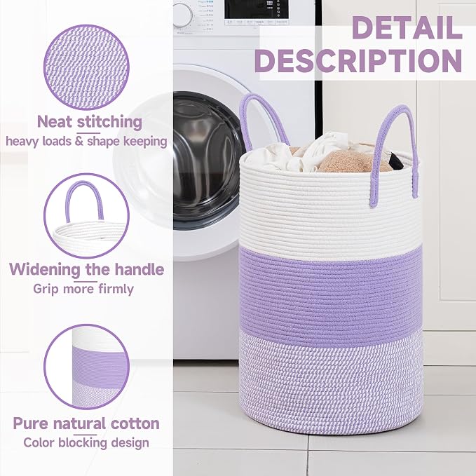 CLHMILY&Z 60L Laundry Basket Round Storage Rope Basket - Image 2