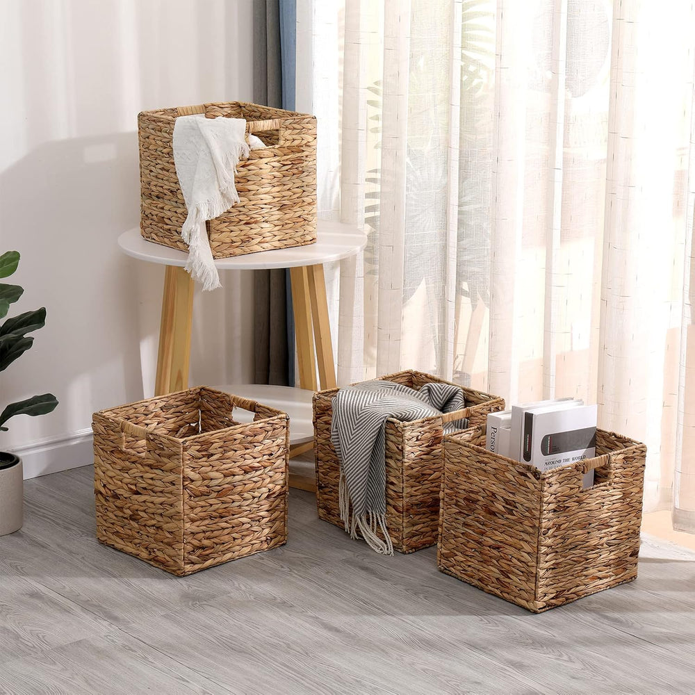 11x11in Storage Baskets 4 Pcs Water Hyacinth Basket,Handwoven Storage Cubes