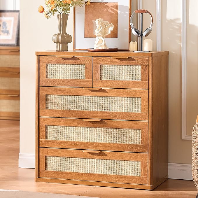 LEYAOYAO Rattan Dresser for Bedroom, 33.5" Tall Chest of Drawers, Modern 5 - Image 8