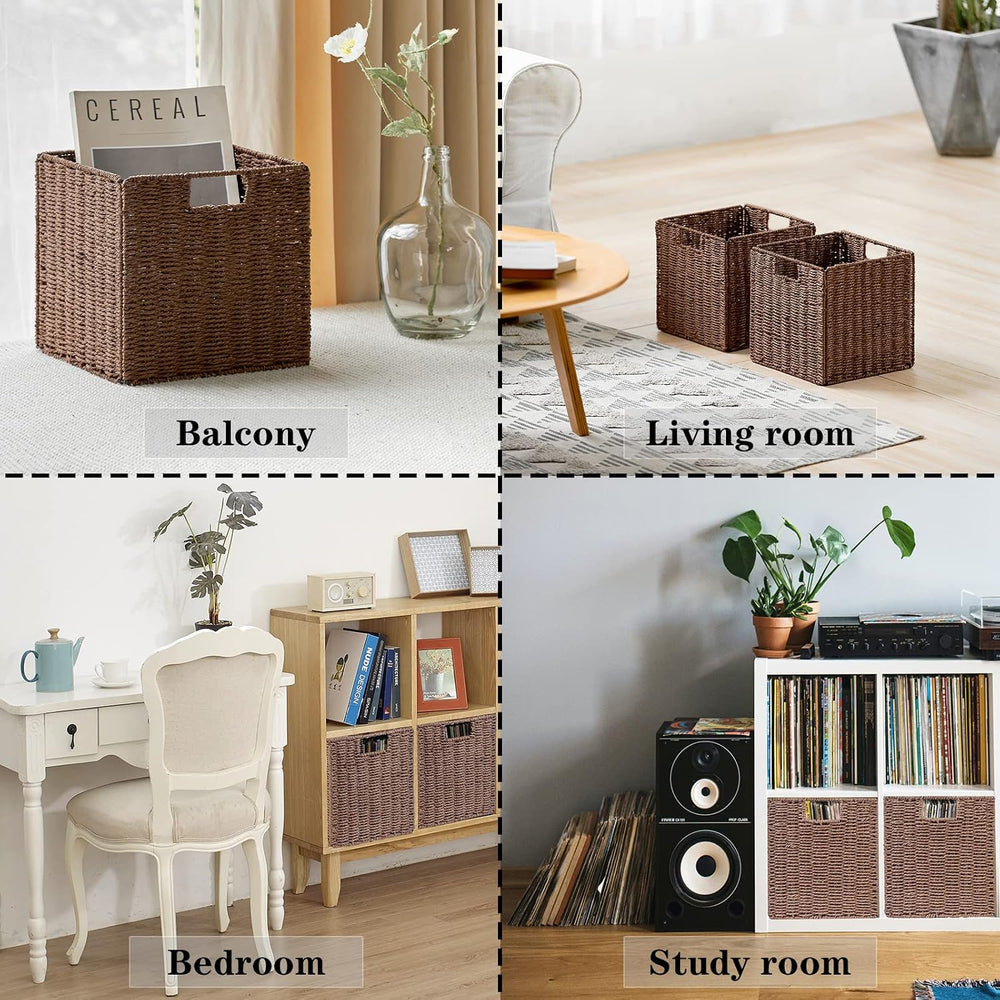 Vagusicc Wicker Storage Basket, Set of 2 Hand-Woven Storage Baskets for Shelv...