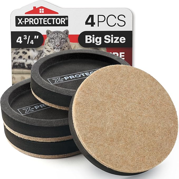 Felt Furniture Sliders for Hardwood Floors X-PROTECTOR 4 PCS 4 3/4” by X-Protector