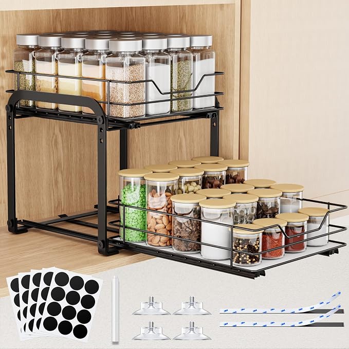 Spice Rack Organizer for Cabinet, 2 Tier Vertical Pull Out Spice Rack – Heavy by AHOMSEL