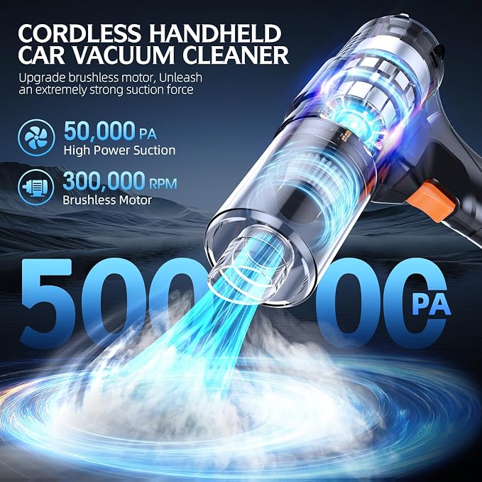 Cordless Handheld Car Vacuum Cleaner, 000Pa High-Power Rechargeable Dust Buster - Image 2