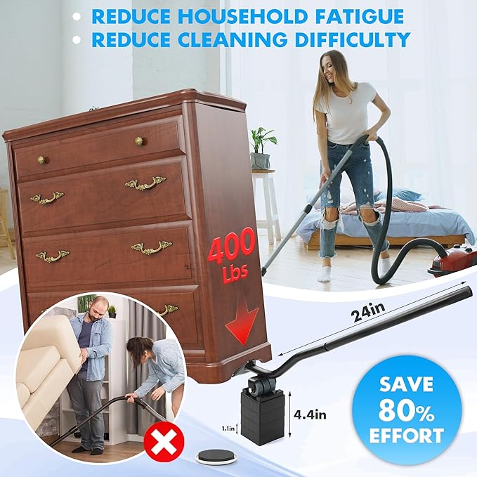 Furniture Lifter Tool + 8-Pack of 3.5" Sliders, Save 80% Effort, Safely and - Image 3