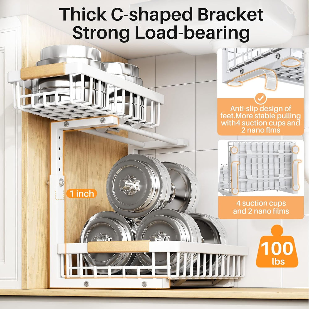 PXRACK Under Sink Organizer, Adjustable Height, 2 Tier Pull Out Under Cabinet...