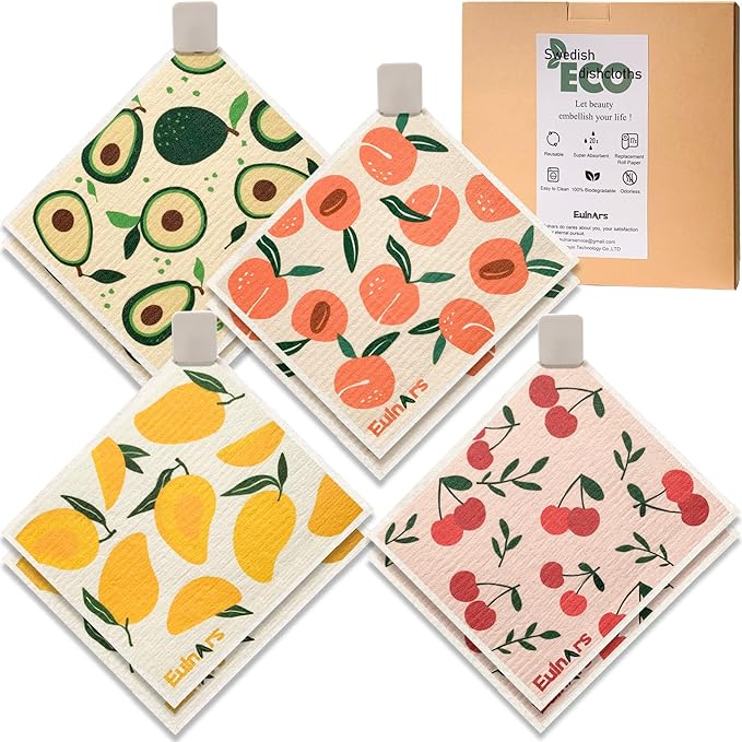 Swedish Dishcloths for Kitchen, 8 Pack Reusable Paper Towels by Eulnars
