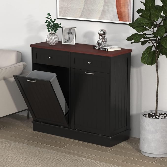 Betterhood Tilt Out Trash Cabinet 10 Gallon Wooden Free Standing Laundry Sorter by Betterhood
