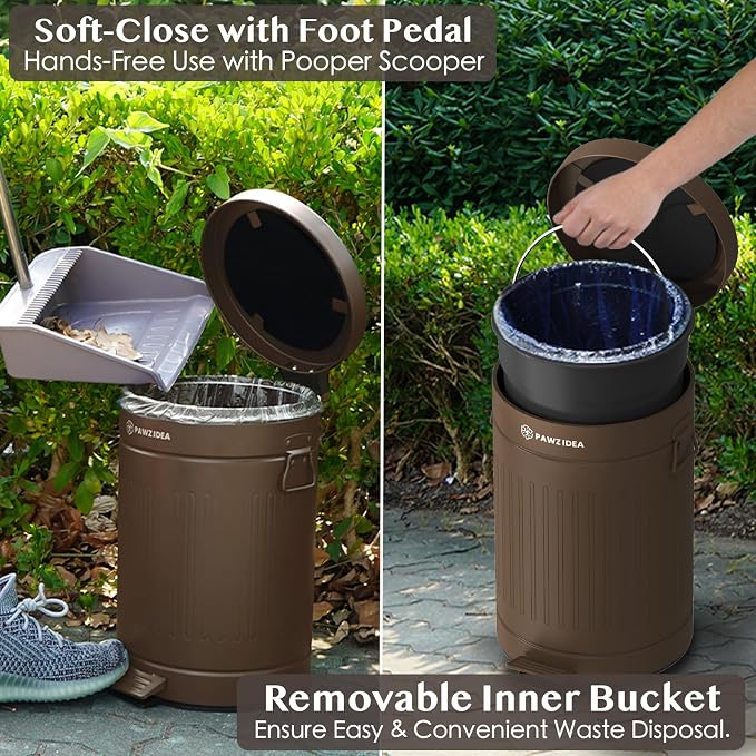 PAWZIDEA Dog Poop Trash Can Outside Odor Control, 3.1Gallon Pet Waste Trash Can - Image 4