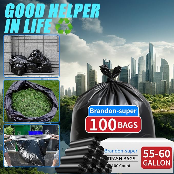 Brandon-super 55-60 Gallon Trash Bags, Sturdy & Tear-Resistant Commercial Can - Image 7