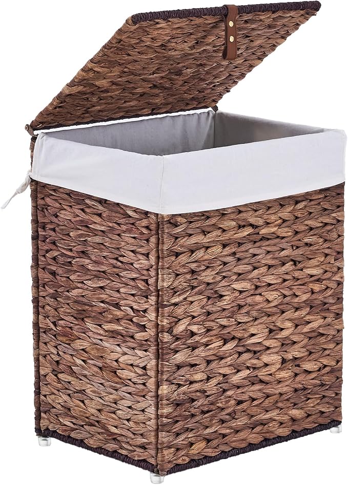Handwoven Laundry Basket with Lid, Natural Water Hyacinth Storage Basket with by LGENHOOMHandwovenNaturalWaterHyacinthBasket